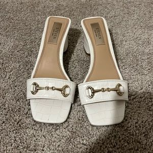 White croc leather style Steve Madden kitten heals with gold buckle